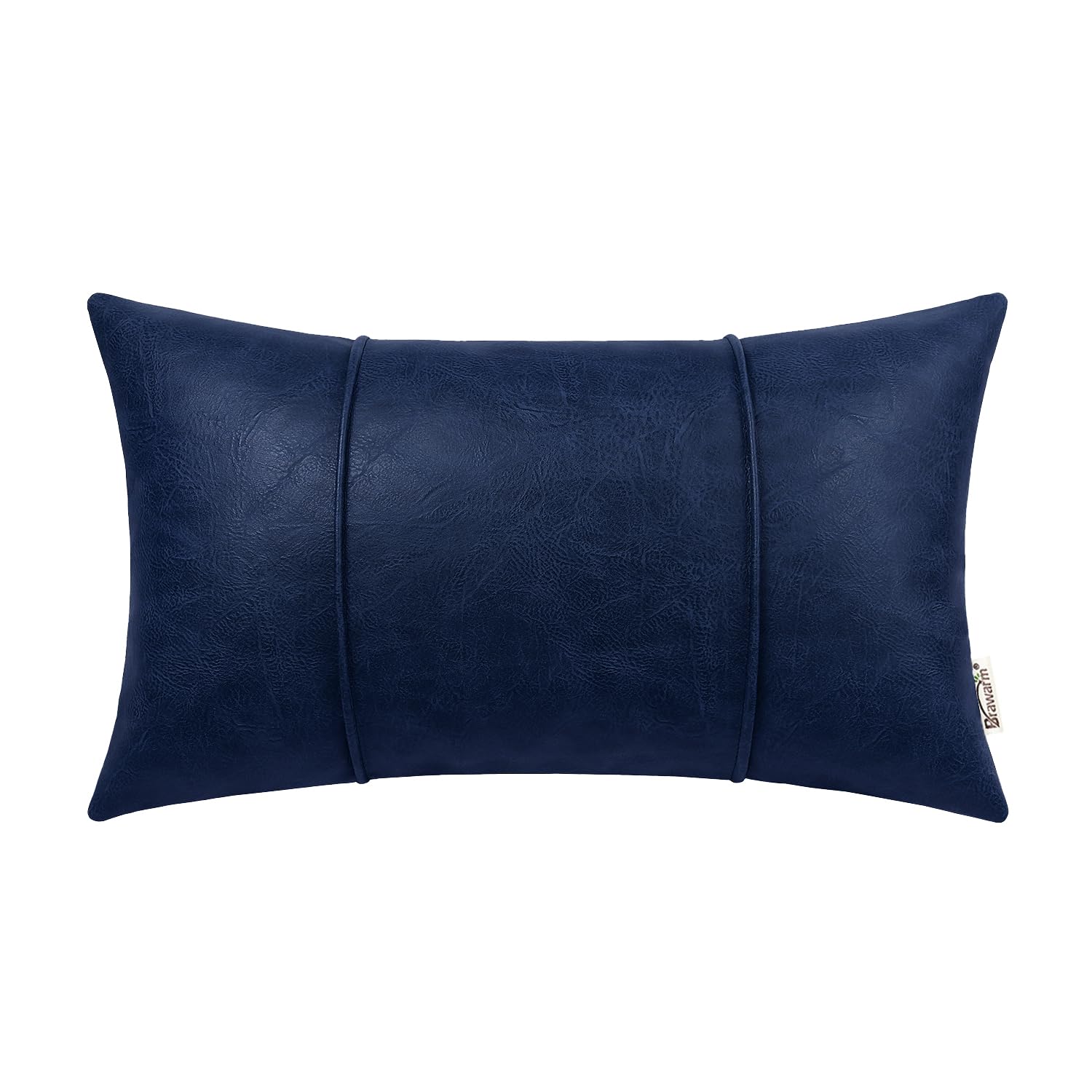 Brawarm Navy Blue Leather Throw Pillow Covers 12 X 20 Inches - Faux Leather Lumbar Pillow Cover With Piping, Hand Stitched Leath
